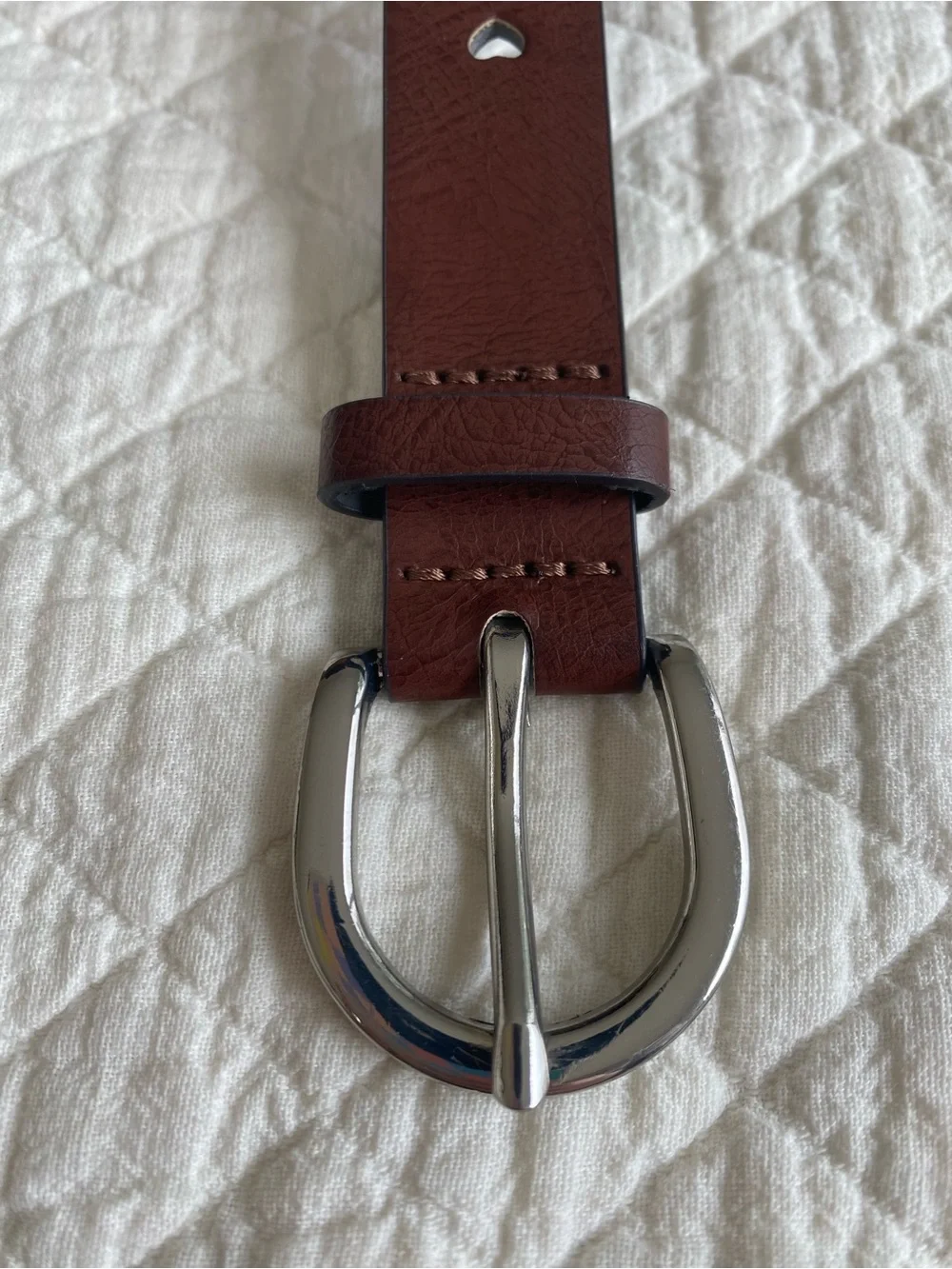 Romantic Coquette Preppy Brown Faux Leather Belt Punched Cut-Out Hearts Small